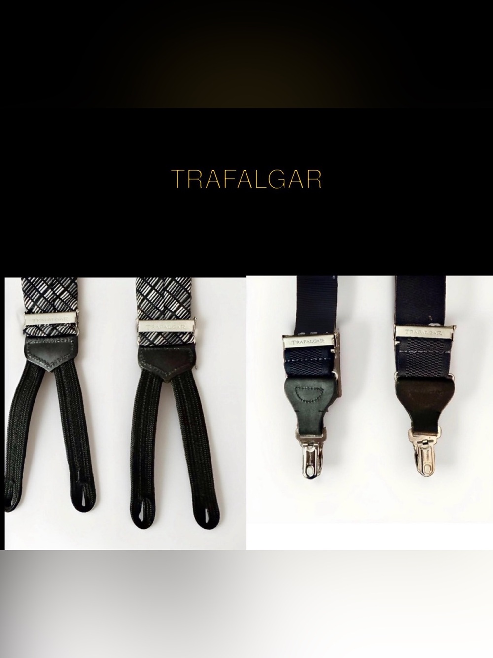 🔥Trafalgar Suspenders Bundle - Navy Leather & Black Grey Stripe Braces - 🔥